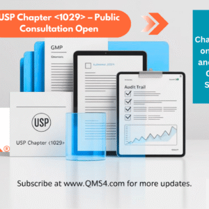 Illustration showing pharmaceutical documentation, data integrity, and USP Chapter draft open for public comment until 30 September 2025