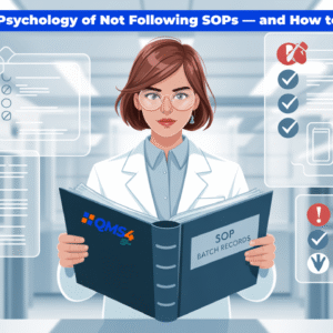 Pharmaceutical worker hesitating to follow SOP in GMP manufacturing environment