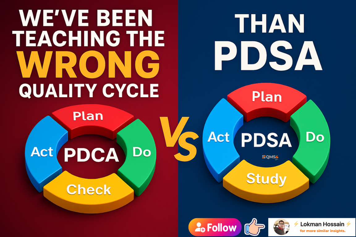 Comparison of PDCA vs PDSA cycles showing why PDCA became more popular than Deming’s PDSA method